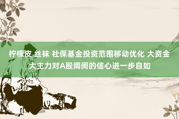 柠檬皮 丝袜 社保基金投资范围移动优化 大资金大主力对A股阛阓的信心进一步自如